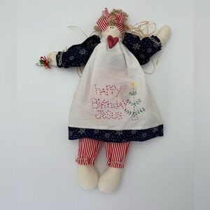 Adorable Vintage Handmade Christmas Cloth Doll with Happy Birthday Jesus